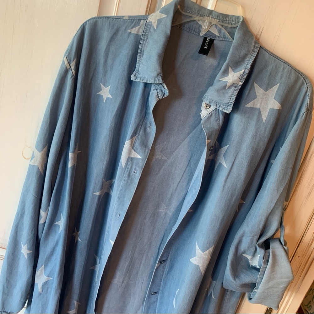 Venti6 Button Down Hi-Low Shirt Duster, - Picture 2 of 10